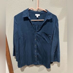 J Jill Blue Button Down 100% Modal Rayon Top Size L EUC